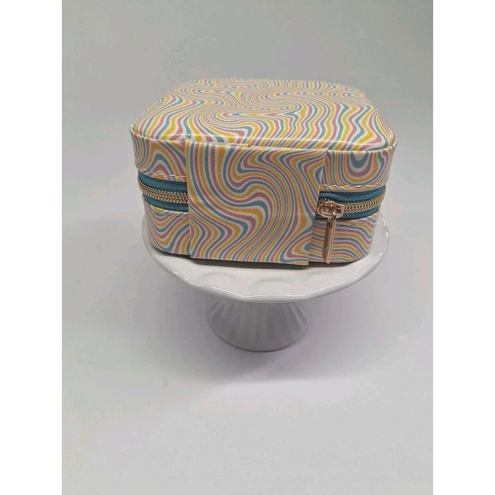 Travel Jewelry Box w/ Multiple Compartments - Pastel Psychedelic Print 4x4x2